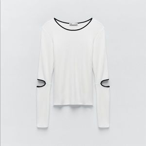 White Long Sleeve Top with Black Trim